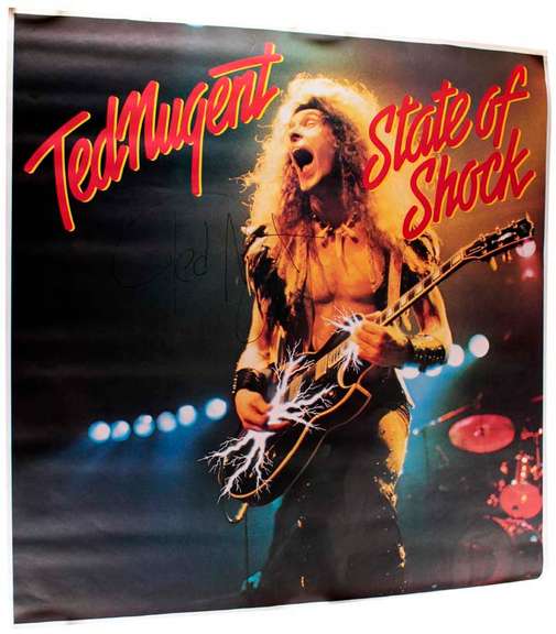 Ted Nugent Autographed 1979 Huge Original 42x43 State Of Shock Lp Poster