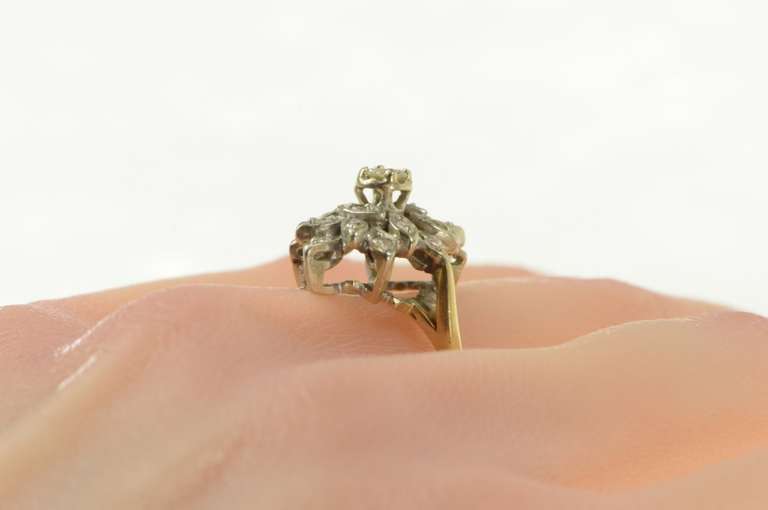 14K Yellow Gold 0.60 Ctw Diamond Cluster 1950's Engagement Ring