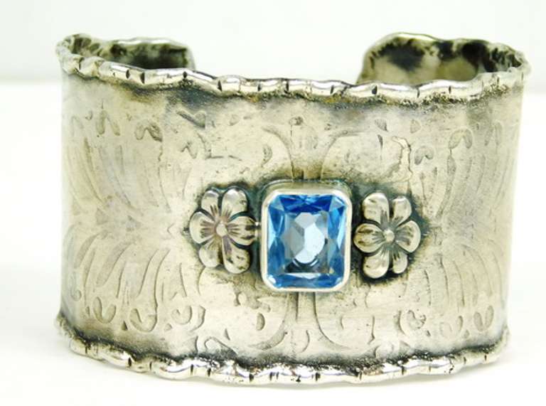 Designer Wide Sterling Cuff with Blue Topaz