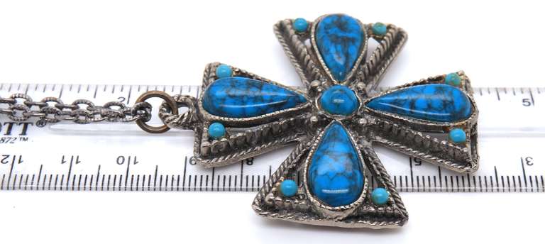 Turquoise Cross Pendant on Chain Necklace