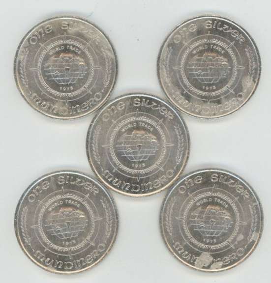 5 1973 World Trade One Mondinero .999 1 Troy oz Silver coins