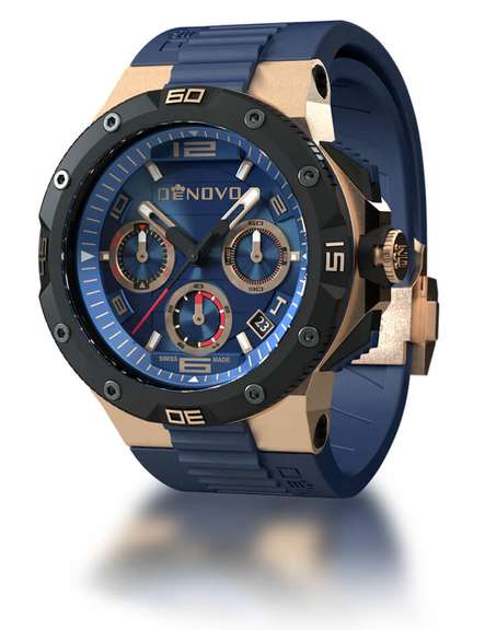 DeNovo Swiss Made men’s watch, 100m Water resistance, Rubber strap with extra leather strap