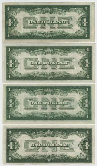 4 Crisp Uncirculated 1928-A Series $1 Silver Certificates