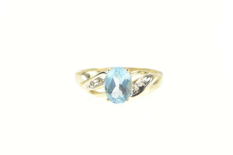 10K Yellow Gold Oval Blue Topaz Diamond Accent Statement Ring