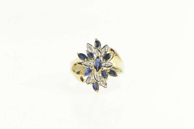 10K Yellow Gold Natural Sapphire Diamond Accent Cocktail Ring