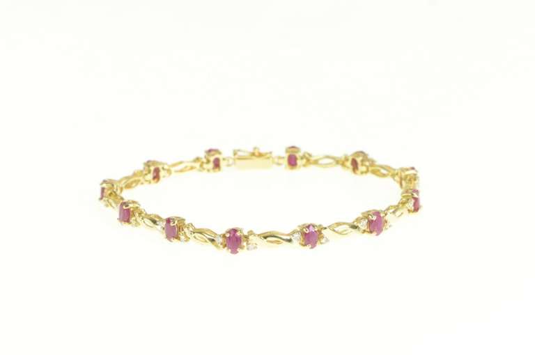 14K Yellow Gold 2.70 Ctw Ruby Diamond Accent Classic Tennis Bracelet