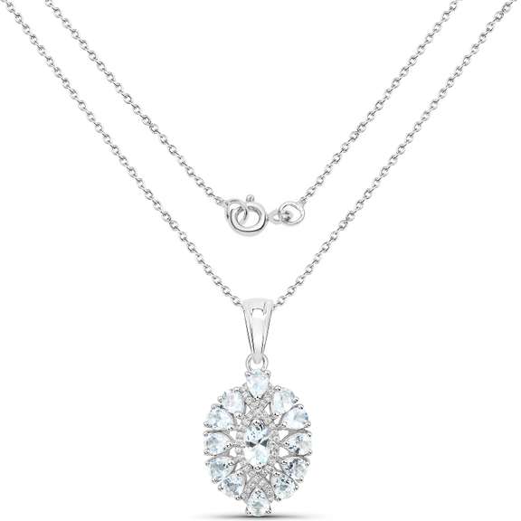 Plated Rhodium 1.80ctw Aquamarine and White Topaz Pendant with Chain