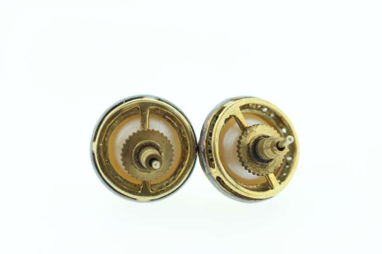 Beautiful Dark and Gold Plated Silver Pearl Earrings with Diamond Accents