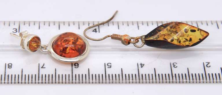 Group Lot of Vintage Sterling Silver Amber Earrings