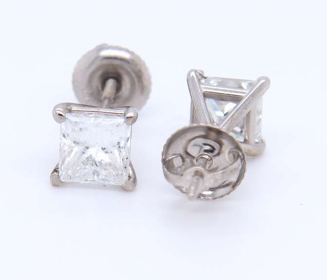 Brilliant White Gold Princess Cut Diamond Stud Earrings