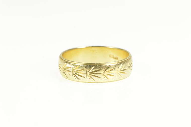 14K Yellow Gold 1940's Palm Engraved Pattern Wedding Band Ring