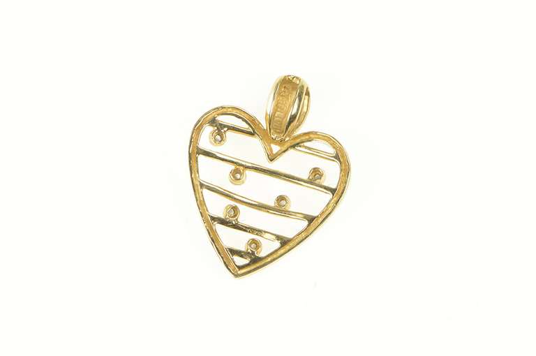10K Yellow Gold Retro Diamond Bar Striped Heart Love Pendant