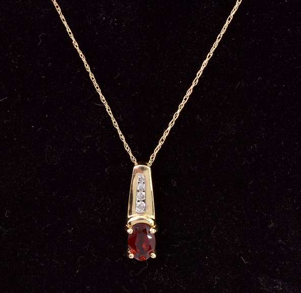 Gorgeous Garnet and Diamond Pendant Necklace in 14K Yellow Gold