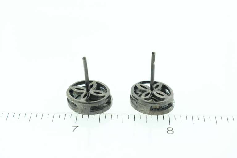Oval Dark Silver Mine Cut Diamond Earrings with Diamond Accents