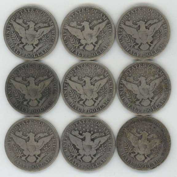 Nice run of 9 Different 'P' Mint Barber Half Dollars
