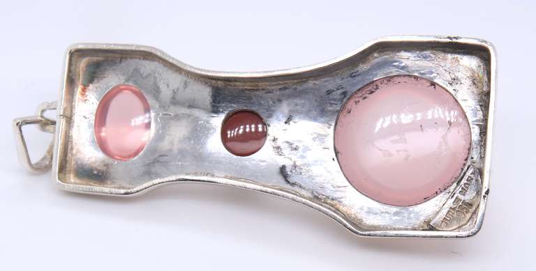 925 Sterling Silver Burle Marx Rose Quartz and Red Jasper Pendant