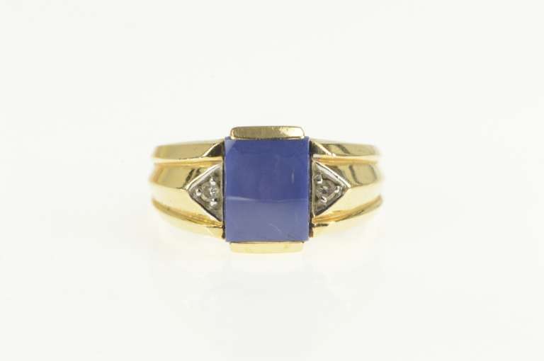 14K Yellow Gold 1960's Syn Sapphire Diamond Accent Men's Ring