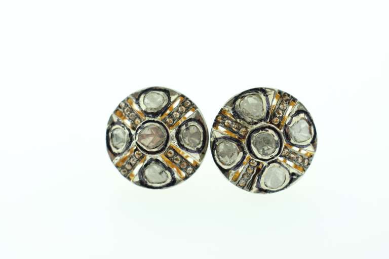 Ritualistic Mine Cut Diamond Quadrant Earrings with Brunt Silver and Diamond Channels