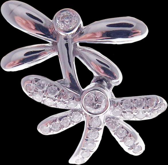 18k White Gold Twin Dragonfly with Diamond Head Earrings