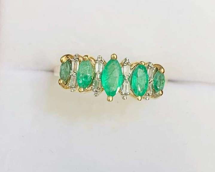 10kt Yellow Gold, Emerald, & Diamond Ring