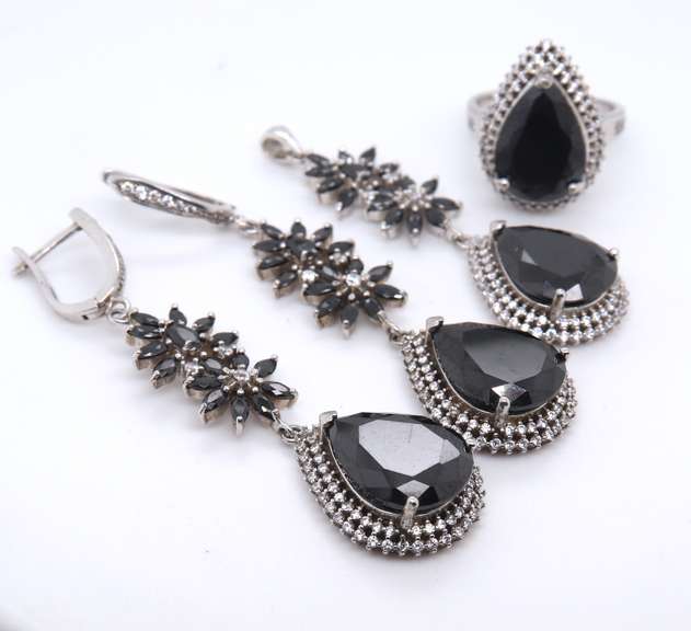 925 Sterling Silver Group Lot of Black Onyx and Cubic Zirconia Jewelry