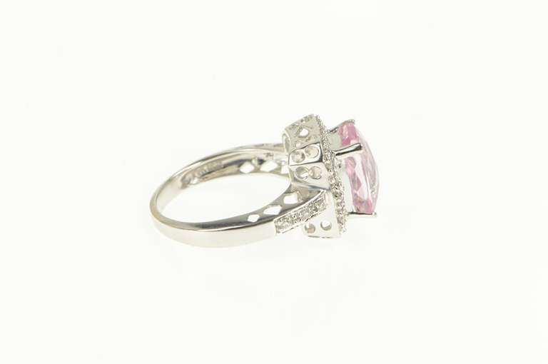 14K White Gold Faceted Pink Topaz Diamond Halo Cocktail Ring