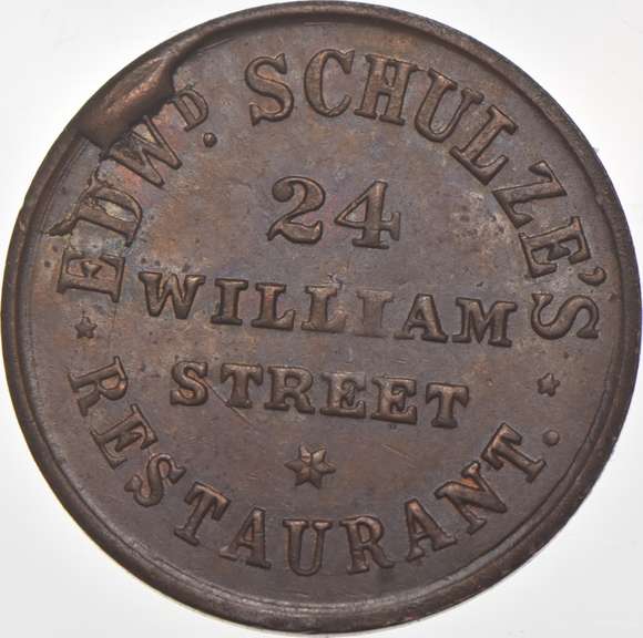 1863 EDW Schulzes Restaurant Civil War Token NY 630 BO