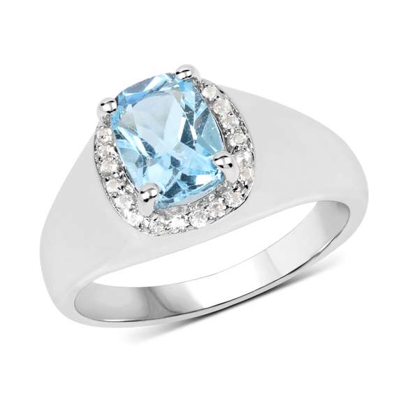 Plated Rhodium 1.15ct Blue Topaz and White Topaz Ring