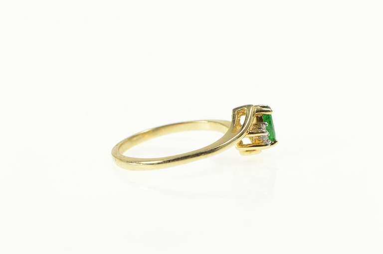10K Yellow Gold Marquise Emerald Diamond Accent Bypass Ring