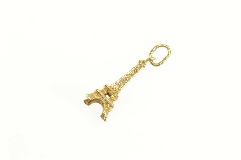14K Yellow Gold 3D Eiffel Tower Paris France Travel Charm/Pendant