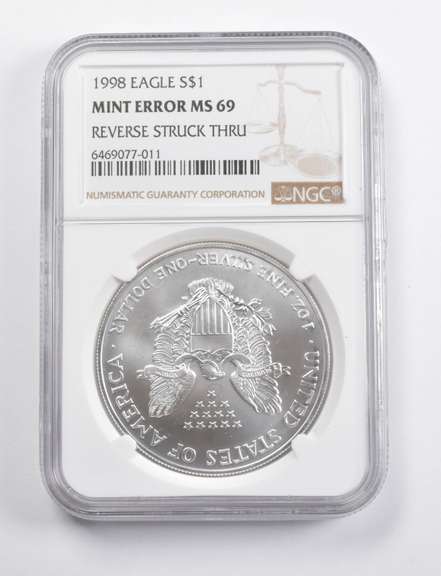 Mint Error MS69 1998 American Silver Eagle REV Struck Thru NGC