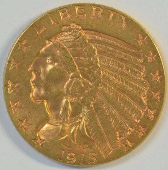Fresh vibrant BU 1915 US $5 Indian Gold Piece. Lovely