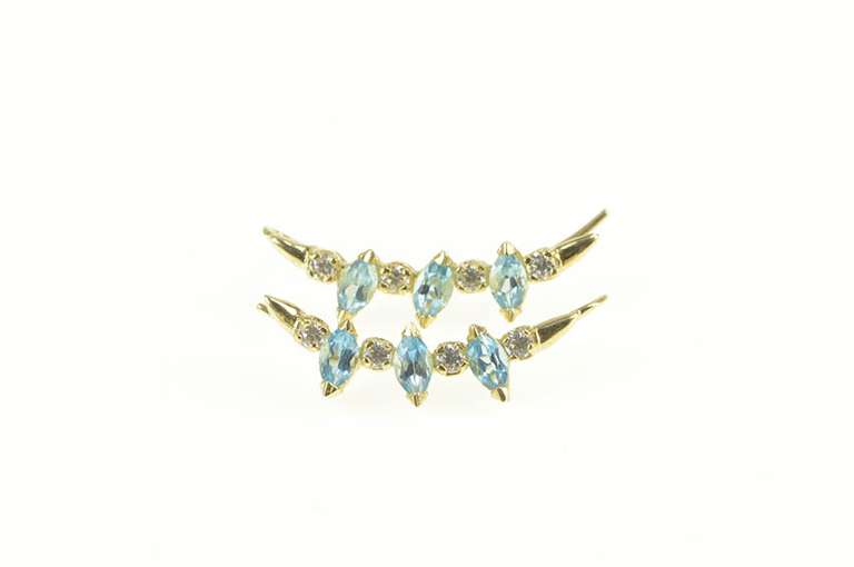 14K Yellow Gold Marquise Blue Topaz Curved CZ Drop Dangle Earrings