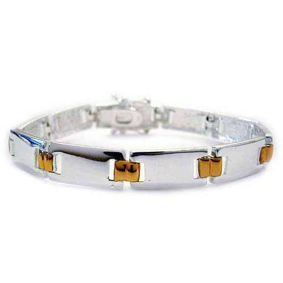 Sterling Silver Two Tone Rectangle Link Bracelet