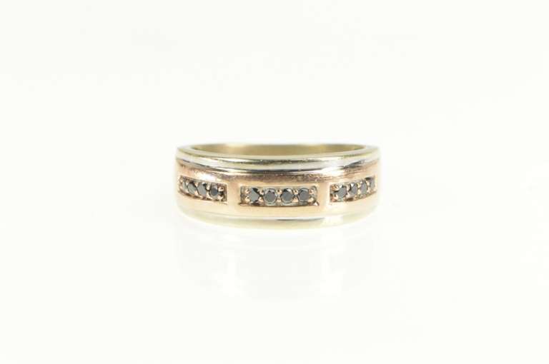 10K White Gold Black Diamond Two Tone Mens Wedding Ring