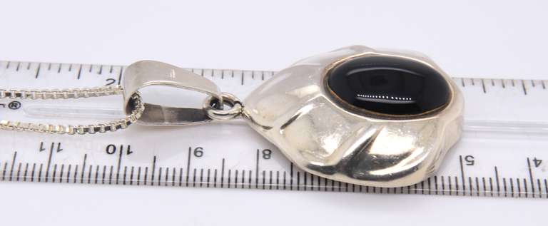 Vintage Italian Sterling Silver Signed Black Onyx Pendant on Chain
