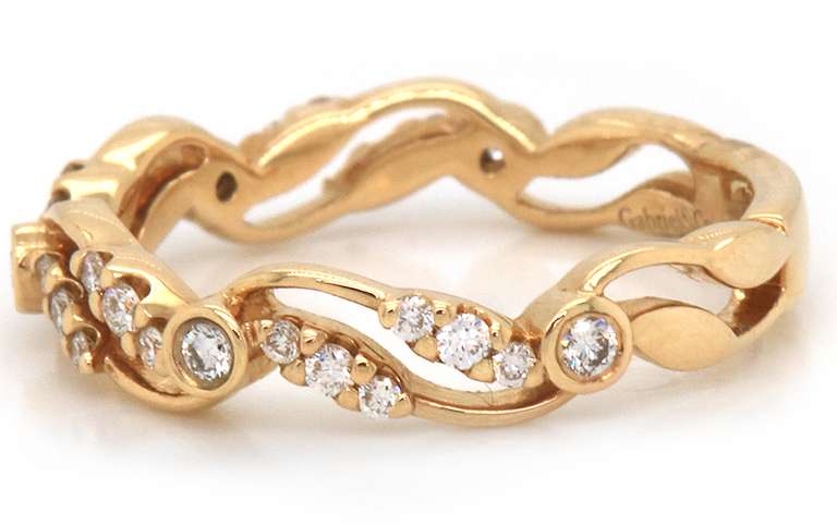 Gabriel & Co Yellow Gold Diamond Wave Band