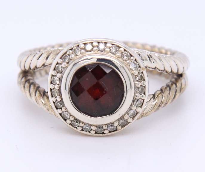 David Yurman Garnet, Diamond Petite Albion Double Cable Ring