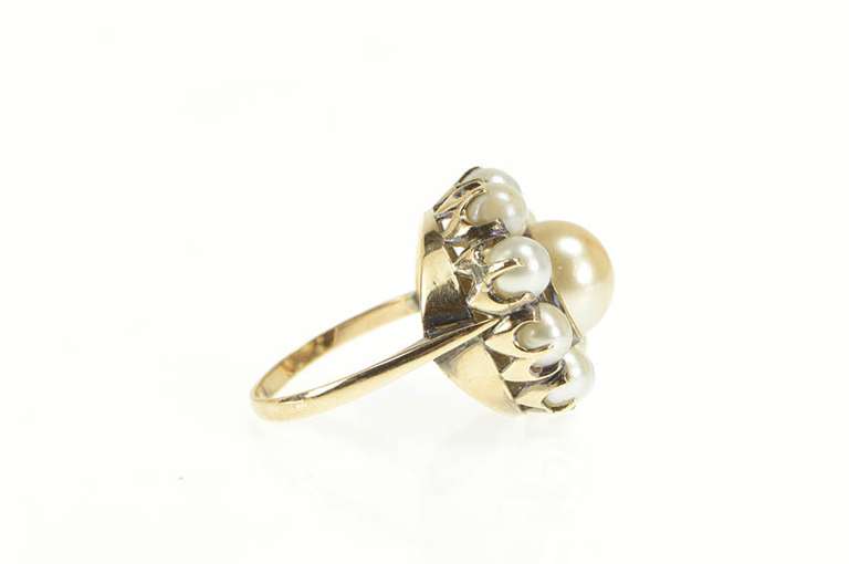 14K Yellow Gold Victorian Sim. Pearl Round Cluster Cocktail Ring