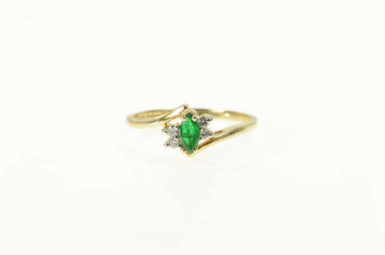 10K Yellow Gold Marquise Emerald Diamond Accent Bypass Ring