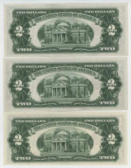 1928-F and 2 1928-G $2 Red Seal Notes in Choice Unc.