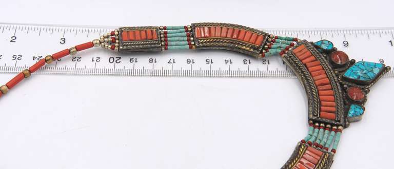 Vintage Sterling Silver Turquoise and Coral Necklace