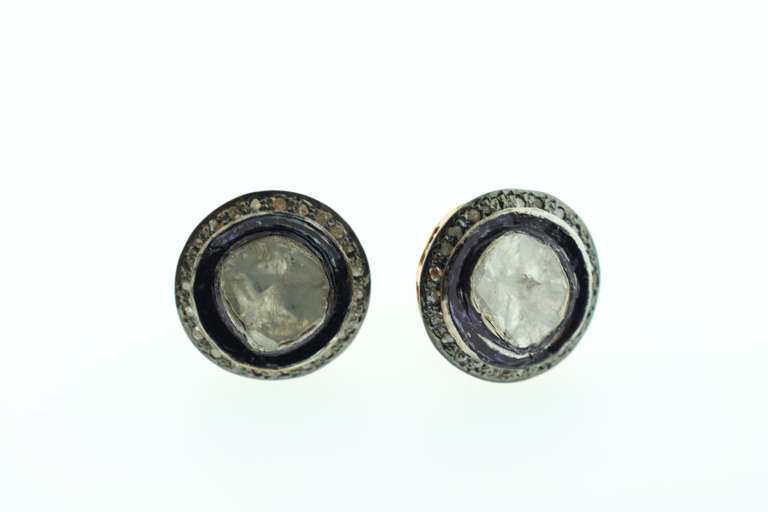 Gold Plated Silver Earrings with Large Mine Cut Diamond and Diamond Accents
