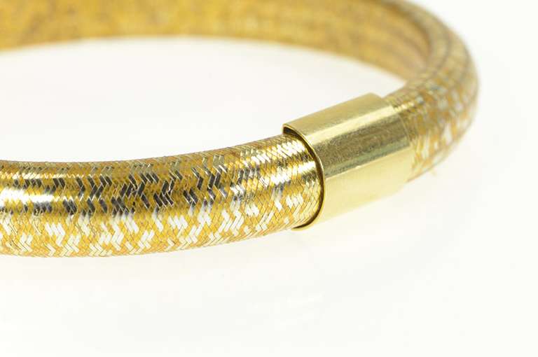 14K Yellow Gold 10.2mm Wide Woven Two Tone Mesh Bangle Bracelet