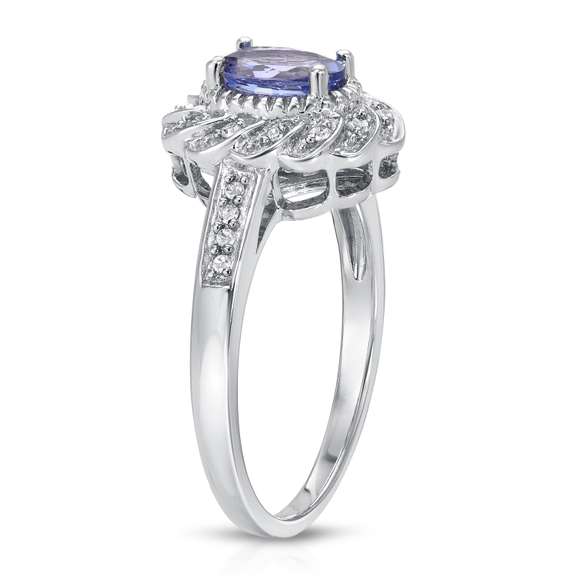 Plated Rhodium 0.75ct Tanzanite and Diamond Ring
