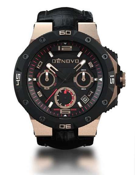 DeNovo Swiss Made men’s watch, 100m Water resistance, Rubber strap with extra leather strap