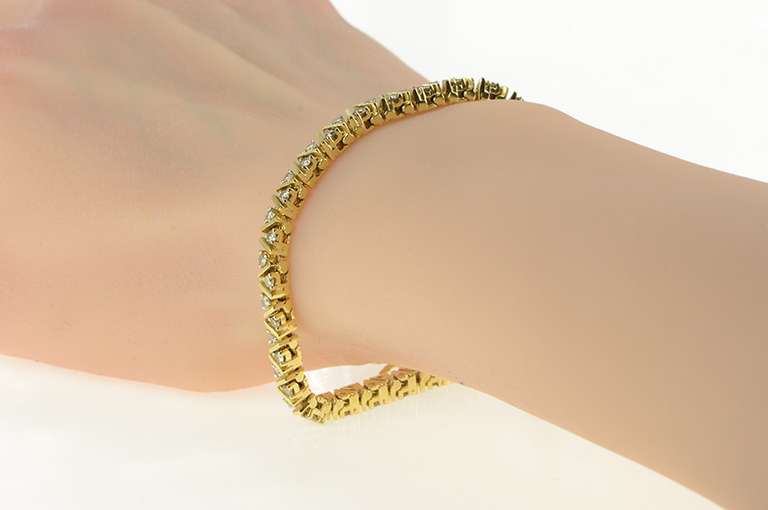 14K Yellow Gold 1.71 Ctw Diamond Zig Zag Triangle Link Tennis Bracelet