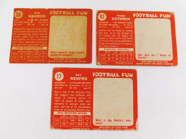 3 Topps 1958 Football Cards