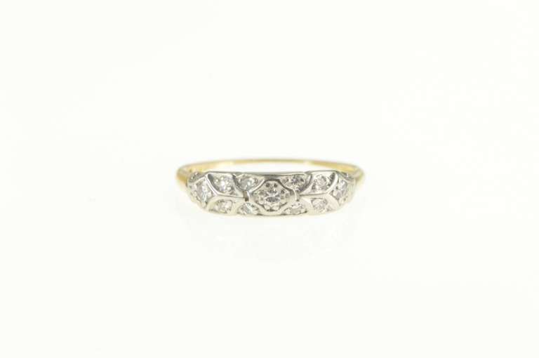 14K Yellow Gold Art Deco Diamond Encrusted Wedding Band Ring