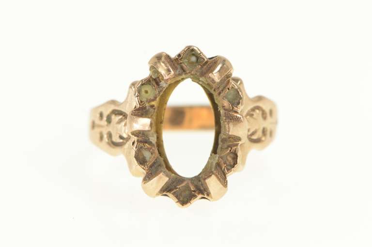 10K Yellow Gold Victorian Ornate Seed Pearl Engagement Setting Ring